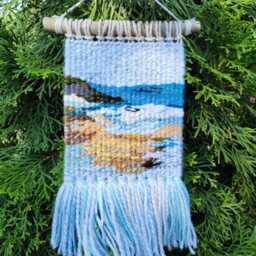 Handmade Woven Wall Tapestry Boho Landscape Fiber Art - thumbnail 3