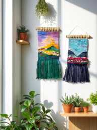 Handmade Woven Wall Tapestry Boho Landscape Fiber Art - thumbnail 1