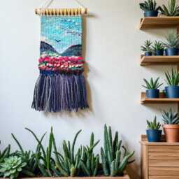 Handmade Woven Wall Tapestry Boho Landscape Fiber Art - thumbnail 4