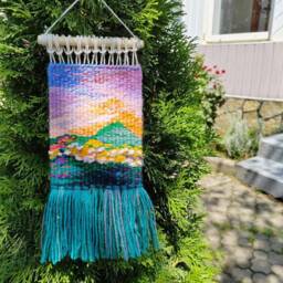 Handmade Woven Wall Tapestry Boho Landscape Fiber Art - thumbnail 2