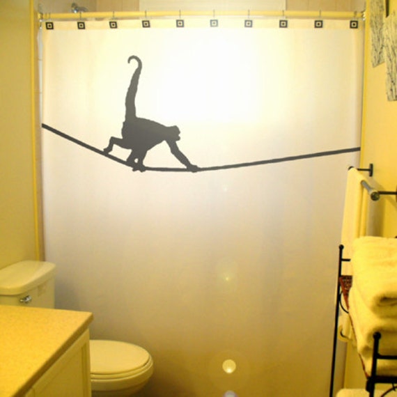 Tightrope Monkey Fabric Shower Curtain, Kids Bathroom Decor - image 1