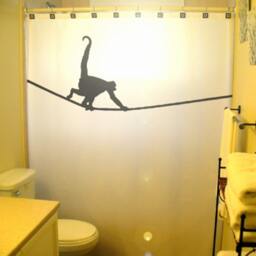 Tightrope Monkey Fabric Shower Curtain, Kids Bathroom Decor - thumbnail 1