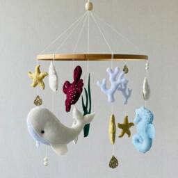 Whale Baby Mobile, Nursery Felt Mobile, ??cean Mobile Boy, Crib Girl, Newborn Present, Shower Gift - thumbnail 2