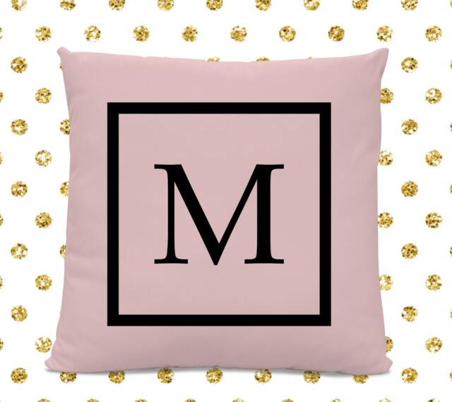 Initial Pillow - Letter With M Monogrammed Custom Throw Pink
