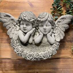stone Garden Twin Cherub With Wings Wall Plaque Hanging Scone Shelf Ornament - thumbnail 4