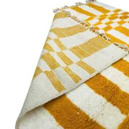 Large Yellow & White Checkered Wool Rug Handwoven Moroccan Berber Design - thumbnail 3