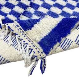 Large Yellow & White Checkered Wool Rug Handwoven Moroccan Berber Design - thumbnail 4