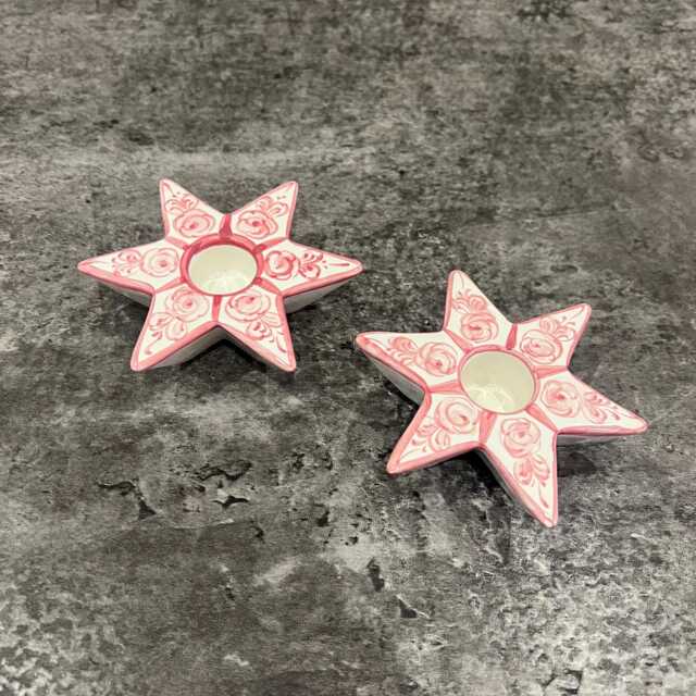 Pair Of Beautiful Pink Star Ceramic Candle Holders Home Decor - image 1