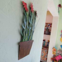 Recycled Metal Flower Wall Art Handmade Coneflower Sculpture - 11x19 - thumbnail 4