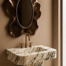 Calacatta Viola Marble Sink Hand Carved Bathroom Vanity, 31 - thumbnail 3