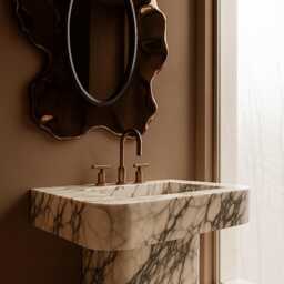 Calacatta Viola Marble Sink Hand Carved Bathroom Vanity, 31 - thumbnail 2