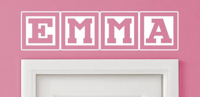Emma Baby Block Name Bedroom Closet Door - 30 Inch Wide Wall Vinyl Decal Decorative Art