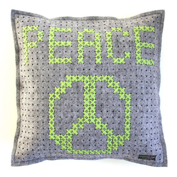 Felt Decorative Pillow, Embroidered - image 1