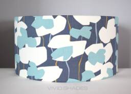 Blue Floral Lampshade Handmade By Vivid Shades, Modern Abstract Flowers Fabric Printed in England Funky Drum Ceiling White Indigo Turquoise