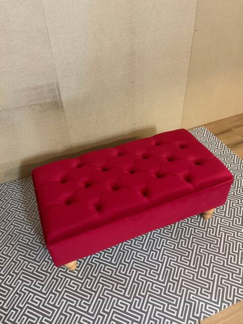 Red Velvet Footstool Coffee Table Pouffe Bench Chesterfield - Free Fabric Samples Available - image 1