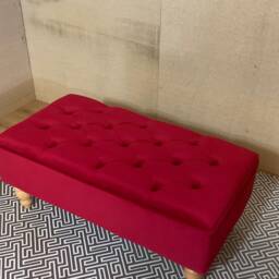Red Velvet Footstool Coffee Table Pouffe Bench Chesterfield - Free Fabric Samples Available - thumbnail 3