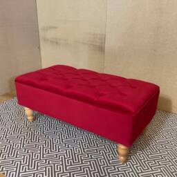 Red Velvet Footstool Coffee Table Pouffe Bench Chesterfield - Free Fabric Samples Available - thumbnail 2