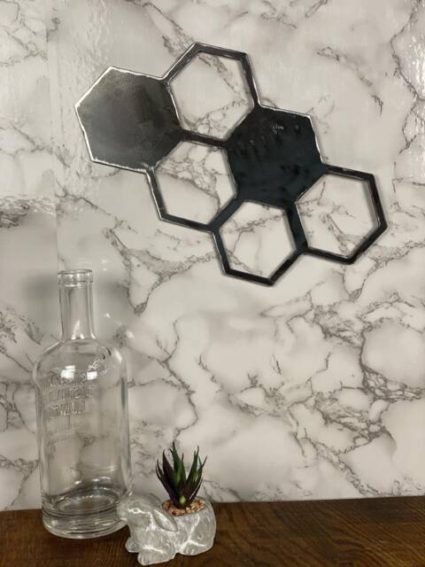 Geometric Honeycomb Shapes Brushed Steel Wall Art Modern Home Design Present Gift Idea - image 1