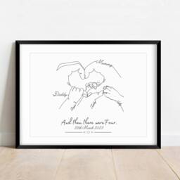 Personalised Family Line Art Print, Custom Father's Day Gift, Baby Hands & Paw Gift - thumbnail 3