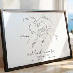 Personalised Family Line Art Print, Custom Father's Day Gift, Baby Hands & Paw Gift - thumbnail 2
