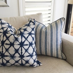 Blue Shibori Cushion Cover Striped Linen Scatter - thumbnail 3