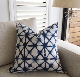 Blue Shibori Cushion Cover Striped Linen Scatter - thumbnail 1