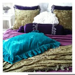 Velvet Ruffled Pillow, Euro Sham Pillow Peacock Teal Blue Copper - Sofa Couch Cover Decorative Luxury Bedding Decor Nurdanceyiz