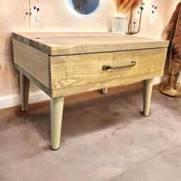 Handmade Rustic Bedside Table Wooden Legs, Brass Handle, Storage Drawer - thumbnail 3