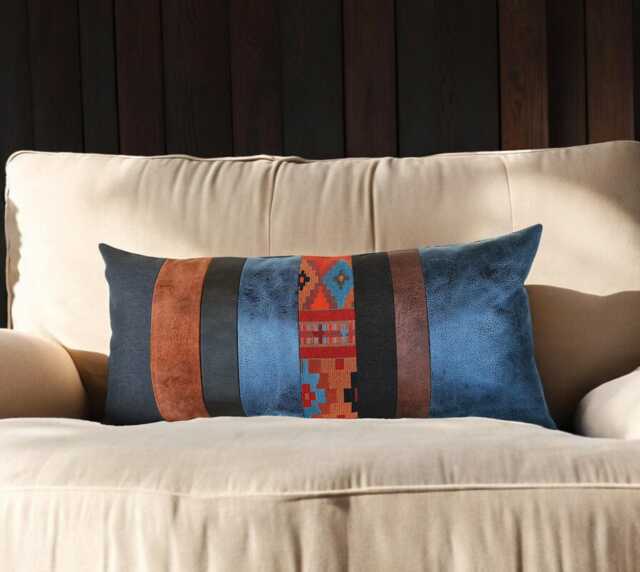 Ethnic Lumbar Pillow Cover Velvet, Faux Leather & Cotton, Waste-Free Design - image 1