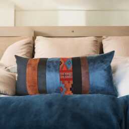 Ethnic Lumbar Pillow Cover Velvet, Faux Leather & Cotton, Waste-Free Design - thumbnail 3