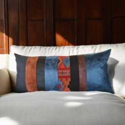 Ethnic Lumbar Pillow Cover Velvet, Faux Leather & Cotton, Waste-Free Design - thumbnail 2