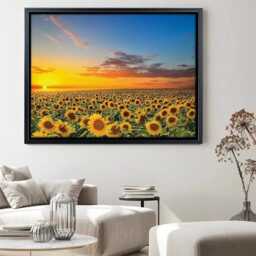 Blooming Sunflowers Canvas Print, Sunset Landscape, Floral Wall Art - thumbnail 3