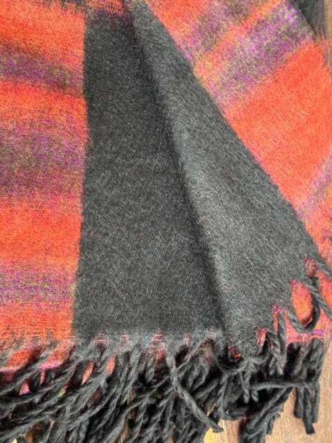 Tibetan Wrap Orange Black Wool Blanket Soft Oversized Shawl/Throw Meditation Handmade Nepal - image 1