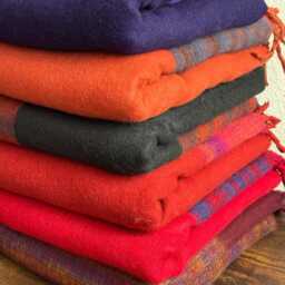 Tibetan Wrap Orange Black Wool Blanket Soft Oversized Shawl/Throw Meditation Handmade Nepal - thumbnail 4