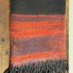 Tibetan Wrap Orange Black Wool Blanket Soft Oversized Shawl/Throw Meditation Handmade Nepal - thumbnail 3