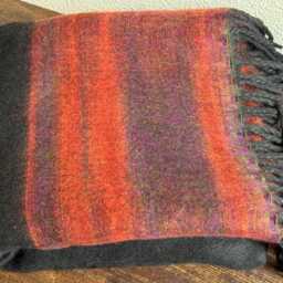 Tibetan Wrap Orange Black Wool Blanket Soft Oversized Shawl/Throw Meditation Handmade Nepal - thumbnail 2