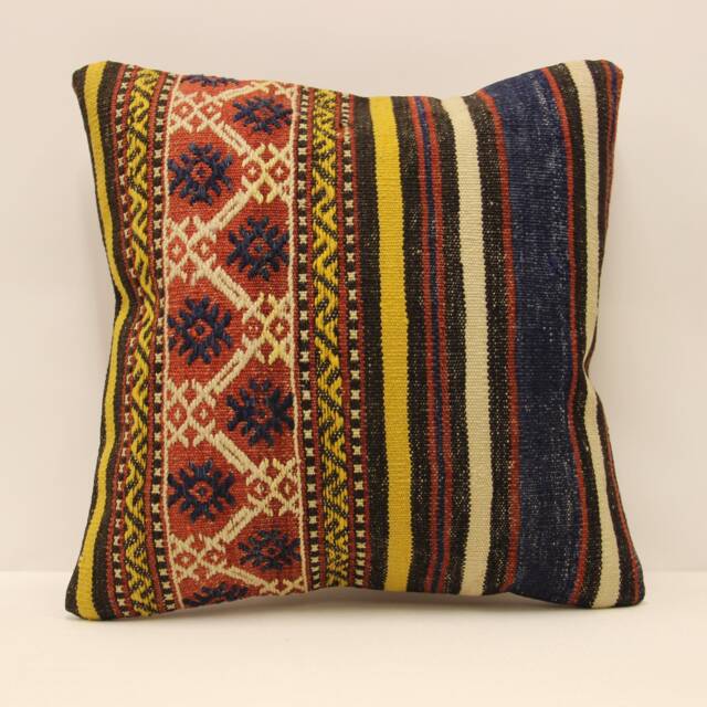 Vintage Turkish Kilim Pillow Cover Boho Rustic Throw - 16x16 - image 1