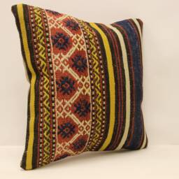 Vintage Turkish Kilim Pillow Cover Boho Rustic Throw - 16x16 - thumbnail 2