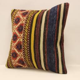 Vintage Turkish Kilim Pillow Cover Boho Rustic Throw - 16x16 - thumbnail 3