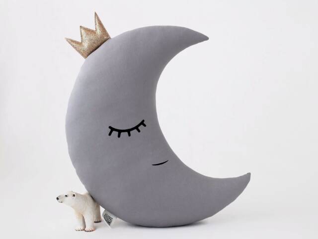 Gray Crescent Moon Cushion For Nursery Decor, Baby Shower Gift Idea Dreamy Pillow Gender Neutral Bed Kids Crib Newborn Teepee Infant Boy Sky - image 1