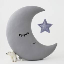 Gray Crescent Moon Cushion For Nursery Decor, Baby Shower Gift Idea Dreamy Pillow Gender Neutral Bed Kids Crib Newborn Teepee Infant Boy Sky - thumbnail 2