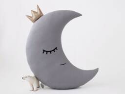 Gray Crescent Moon Cushion For Nursery Decor, Baby Shower Gift Idea Dreamy Pillow Gender Neutral Bed Kids Crib Newborn Teepee Infant Boy Sky - thumbnail 1