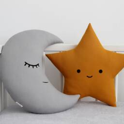 Gray Crescent Moon Cushion For Nursery Decor, Baby Shower Gift Idea Dreamy Pillow Gender Neutral Bed Kids Crib Newborn Teepee Infant Boy Sky - thumbnail 4