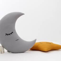 Gray Crescent Moon Cushion For Nursery Decor, Baby Shower Gift Idea Dreamy Pillow Gender Neutral Bed Kids Crib Newborn Teepee Infant Boy Sky - thumbnail 3