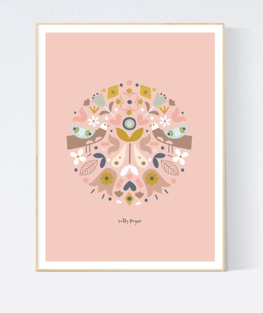 Folk Bird Symmetrical Print- Children's Prints - Wall Art Illustration