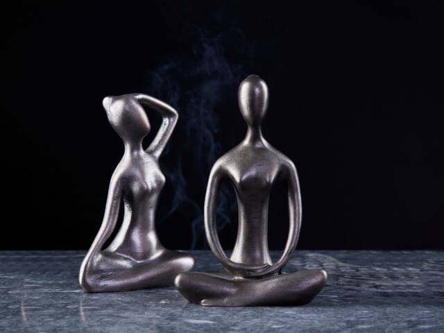 Abstract Yoga Woman Statue Set Meditating Namaste Girl Sculpture, Home Office Fireplace Mantel Decor - image 1
