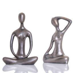 Abstract Yoga Woman Statue Set Meditating Namaste Girl Sculpture, Home Office Fireplace Mantel Decor - thumbnail 2