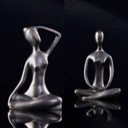 Abstract Yoga Woman Statue Set Meditating Namaste Girl Sculpture, Home Office Fireplace Mantel Decor - thumbnail 3