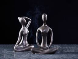 Abstract Yoga Woman Statue Set Meditating Namaste Girl Sculpture, Home Office Fireplace Mantel Decor - thumbnail 1