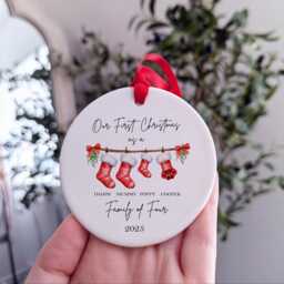 Personalised First Christmas As A Family Of 4 Bauble, Baby Tree Ornament, 1st Xmas Ornament 2025 - thumbnail 1